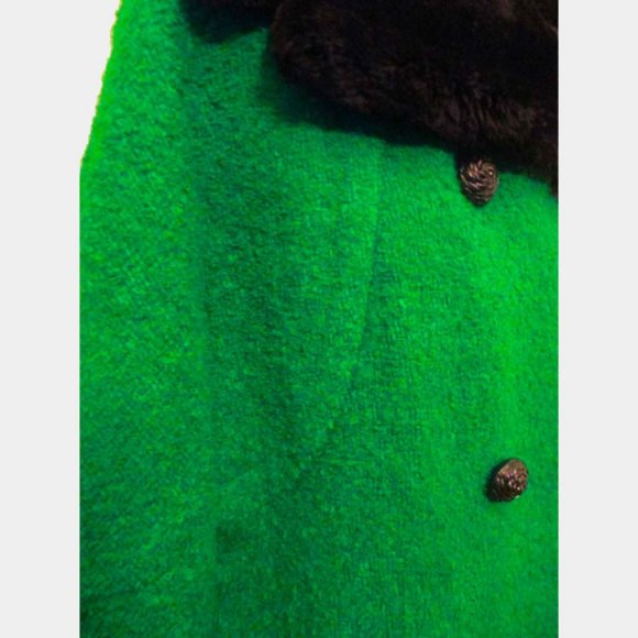 Vtg 60s 2 PC Boucle Wool Mouton Fur Skirt Suit M - Picture 8 of 12